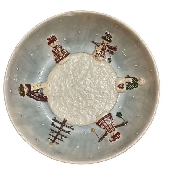 Kohl's Make the Season Bright Christmas Chip Bowl Ceramic Snowmen - Picture 1 of 16